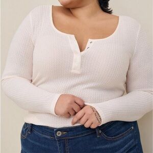 Women's Cream Long Sleeve Henley Top